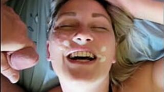 Dirty talking hotwife receives a facial after getting her pussy pounded - porn video
