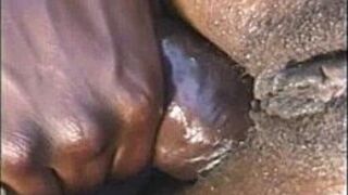 Black girl enjoys black dick outdoors - porn video